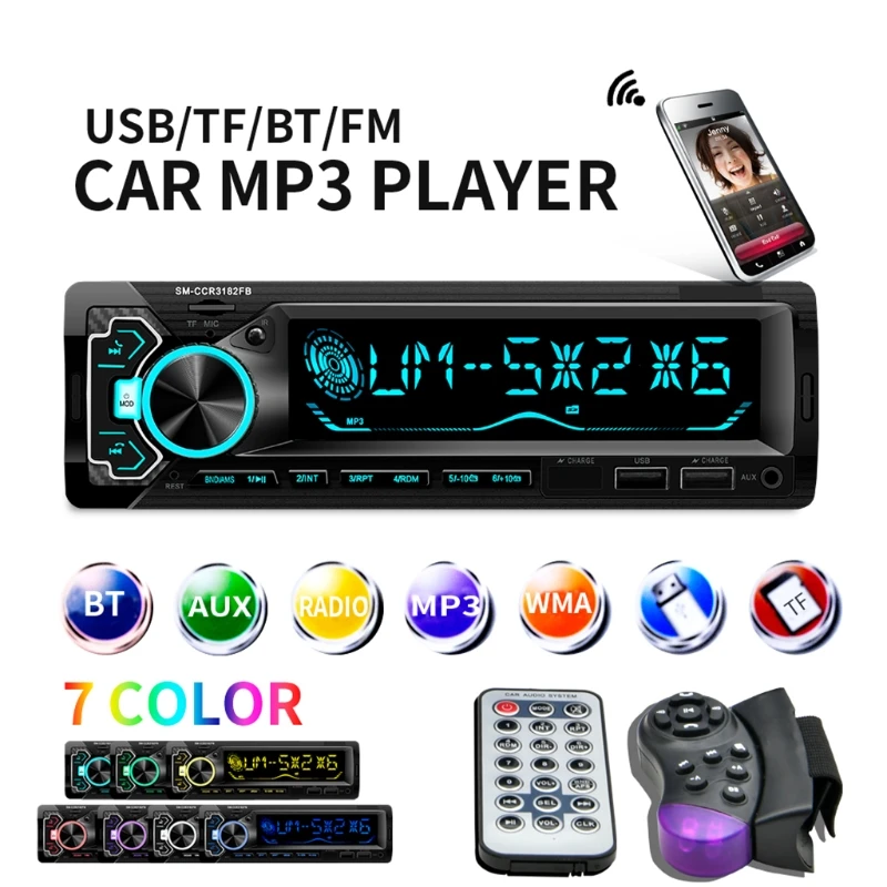 1 Комплект Красочного Освещения 12V Dual USB Handsfree Call U Disk Автомобильный Плеер Mp3 Музыкальный Стерео Адаптер Bluetooth Радиоприемник