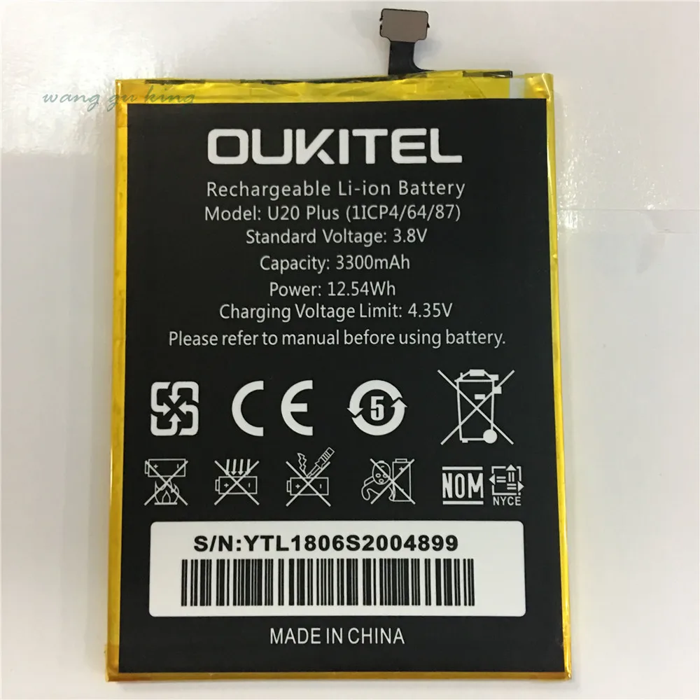 100% Оригинальный аккумулятор Oukitel U20 Plus, Новый Высококачественный аккумулятор емкостью 3300 мАч для Oukitel U20 Plus