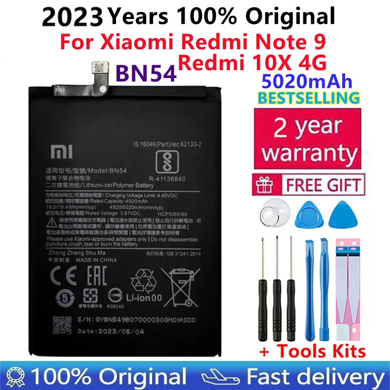 100% Оригинальный Сменный Аккумулятор BN54 Для Xiaomi Redmi Note 9 Redmi 10X 4G Аутентичные Аккумуляторы для телефонов 5020 мАч + Бесплатные инструменты