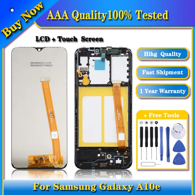 100% Протестированный TFT ЖК-экран для Samsung Galaxy A10e, дигитайзер, полная сборка с рамкой (черный)