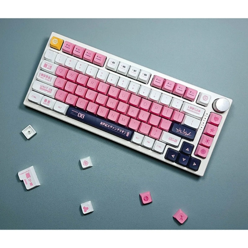128-Клавишные колпачки для клавиш XDA Profile PBT DYE-SUB для механических клавиатур, Игровые колпачки для клавиш EVANGELION-08, Розовые колпачки для клавиш