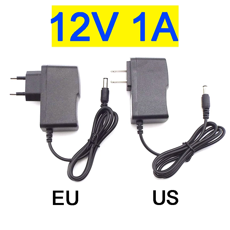 12V 1A 1000ma AC 100-240 В постоянного тока Адаптер Питания Штекер Конвертер Для светодиодной ленты CCTV Зарядное устройство Переключатель 5,5x2,5 мм США/ЕС штекер W1