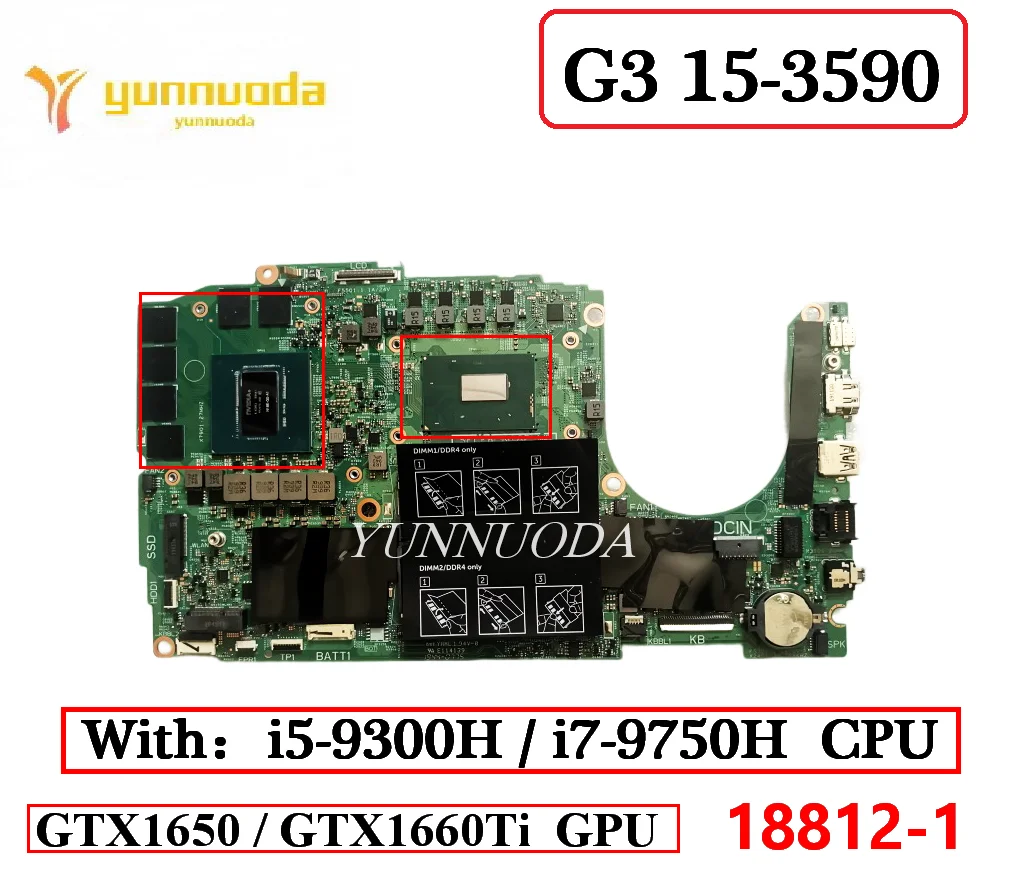 18812-1 Для DELL Inspiron G3 15-3590 Материнская плата ноутбука с процессором I5I7 GTX16501660TI GPU CN-0FMG64 0FMG64 CN-01YV01 XGW0R Протестирована