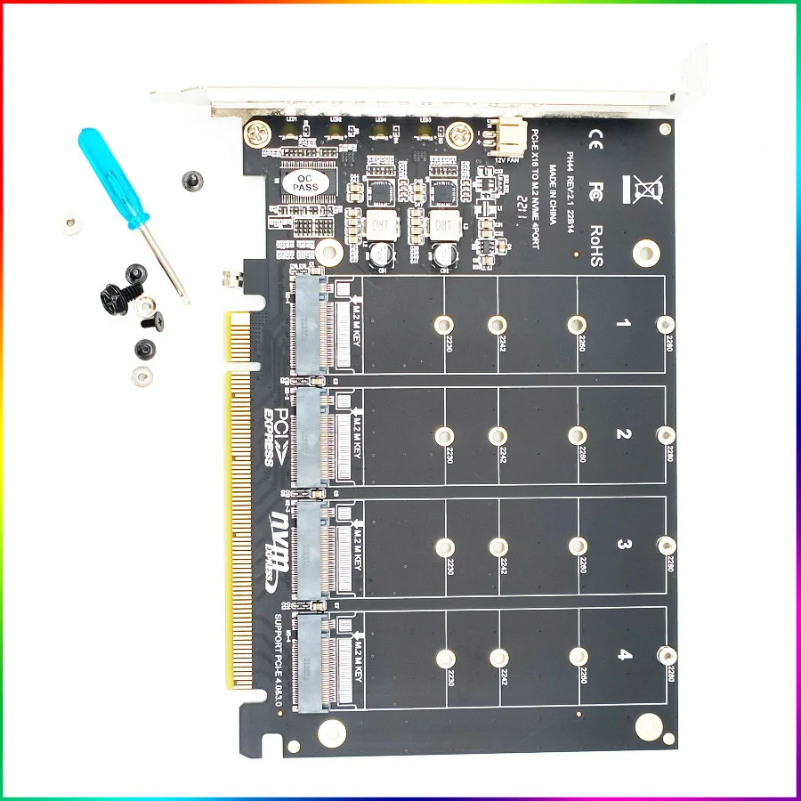 1x Адаптер PCIe x16 Для четырехъядерного накопителя M-key M.2 NVMe SSD Требуется раздвоение PCIe