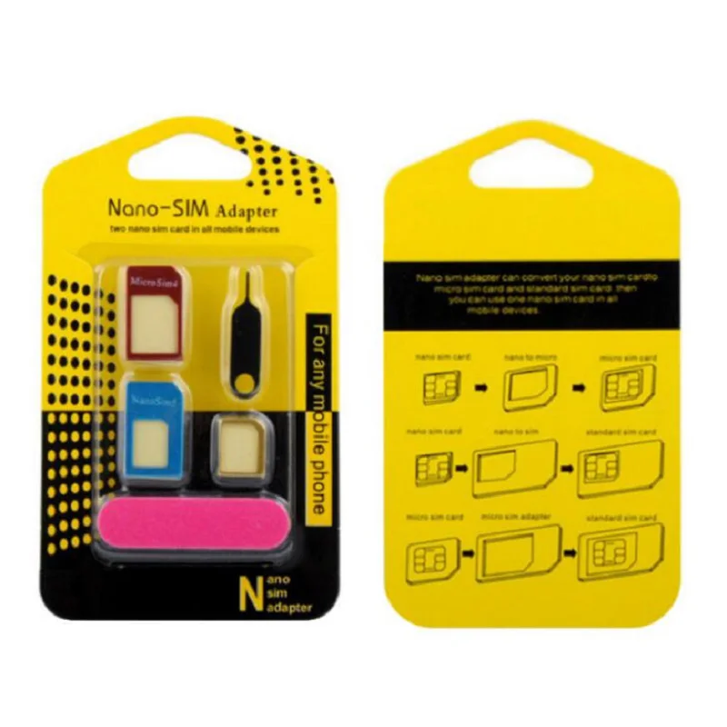 200 комплектов 5 in1 Металлический Адаптер Nano Sim-карты + Адаптер Micro Sim-карт + Стандартная Sim-карта SIM-карта Для Iphone 7 6 4s 5s
