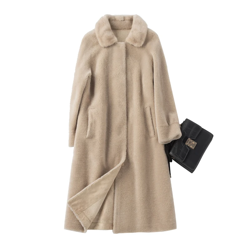 2019 зимнее новое пальто для стрижки овец из зерна, женская длинная куртка с водяным воротником, меховое пальто из меха ягненка