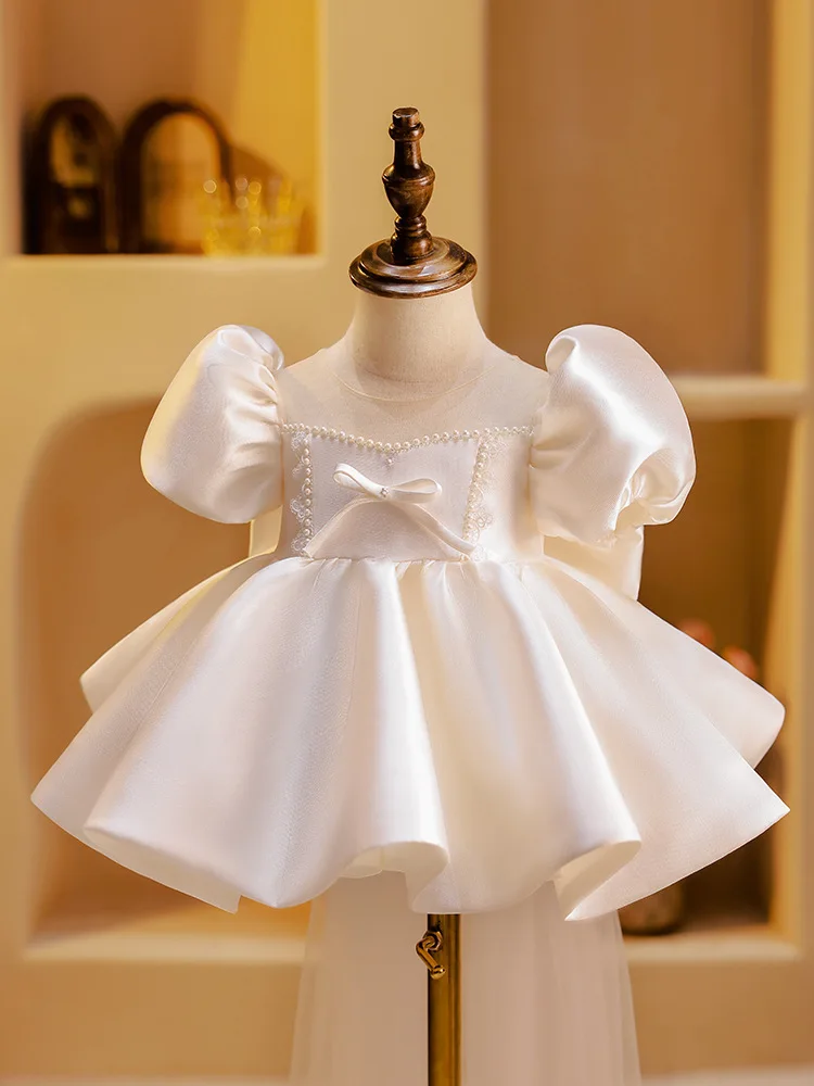 2023 Teenmiro, Белое платье на Крестины для Маленьких девочек, Детские Роскошные Платья с цветочным узором для девочек на Свадьбу, Бальные платья с бисером для Младенцев