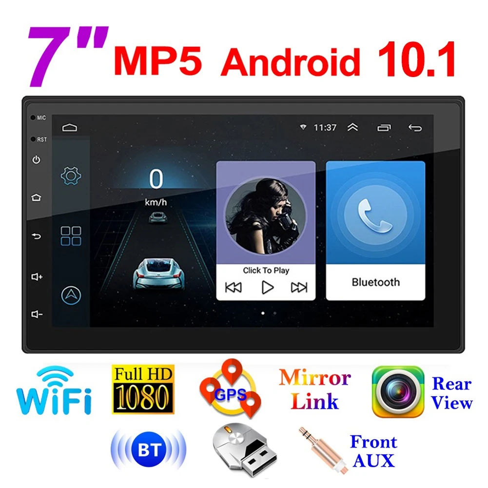 7-дюймовый автомобильный радиоприемник Android 10,1, Мультимедийный Видеоплеер, Wifi Gps, Автостерео, Двойной 2 Din Автомобильный стерео USB fm-радио