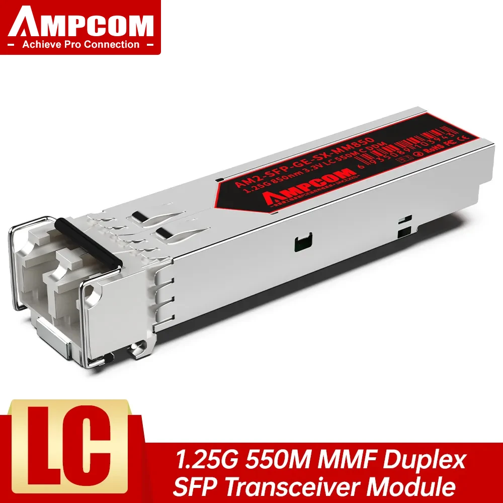 AMPCOM 1.25G LC SFP Многорежимный двухшпиндельный Оптический модуль 1000BASE-SX SFP 850nm 550 m DOM LC MMF Модуль приемопередатчика