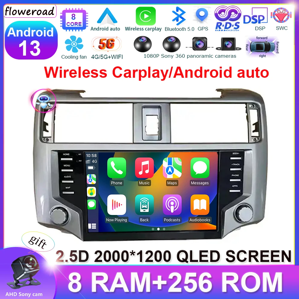 Android 13 8Core Оригинальный автомобильный стиль для Toyota 4 runner 2014-2023 Автомобильный радиоприемник Мультимедийный видеоплеер Навигация стерео 4G 5G WIFI