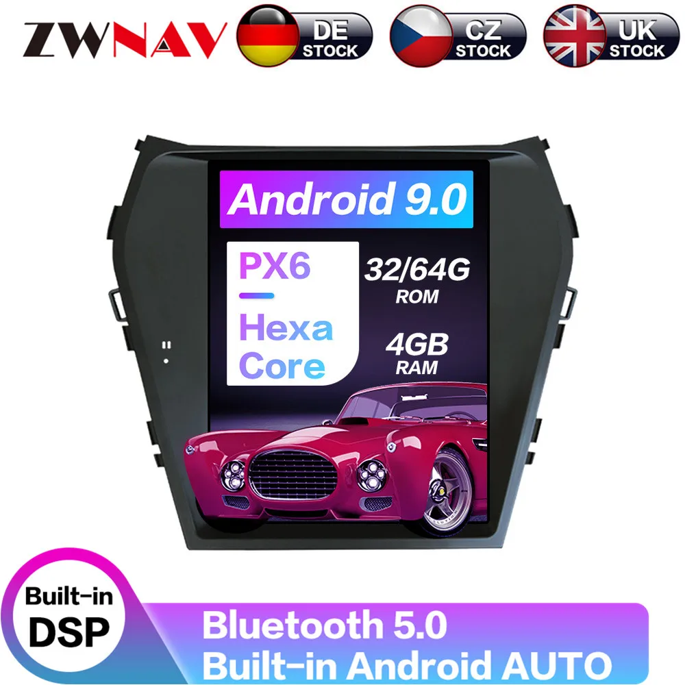 Android 9,0 4 + 64G PX6 вертикальный экран Tesla с DSP Carplay Автомобильный мультимедийный без DVD-плеера для HYUNDAI IX45 радио