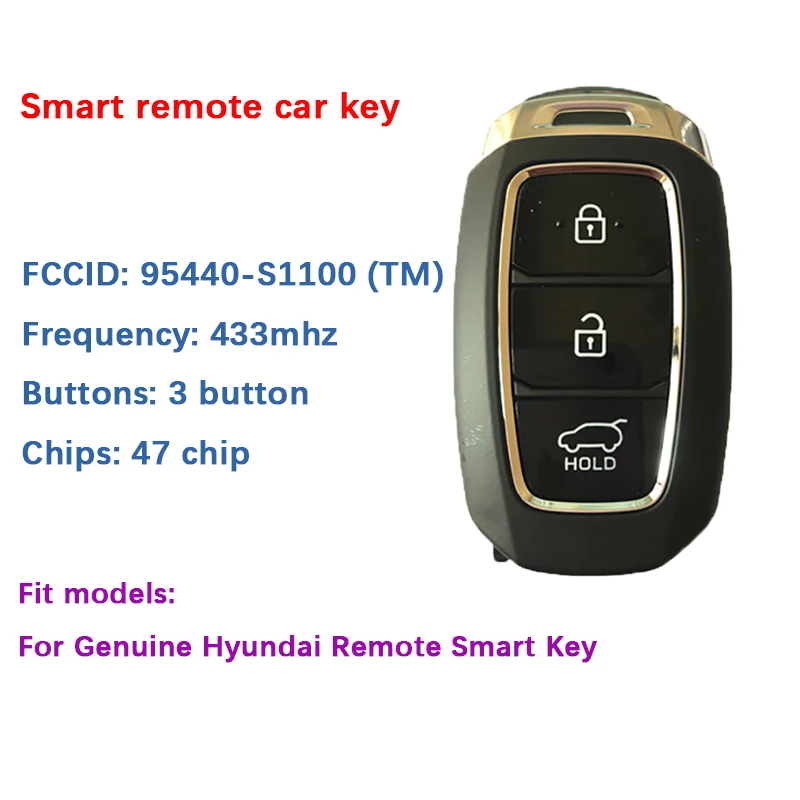 CN020085 Для Hyundai 2019-2020 Подлинный Сменный Смарт-брелок для Hyundai Без ключа 3 Кнопки 433 МГц FCCID 95440-S1100
