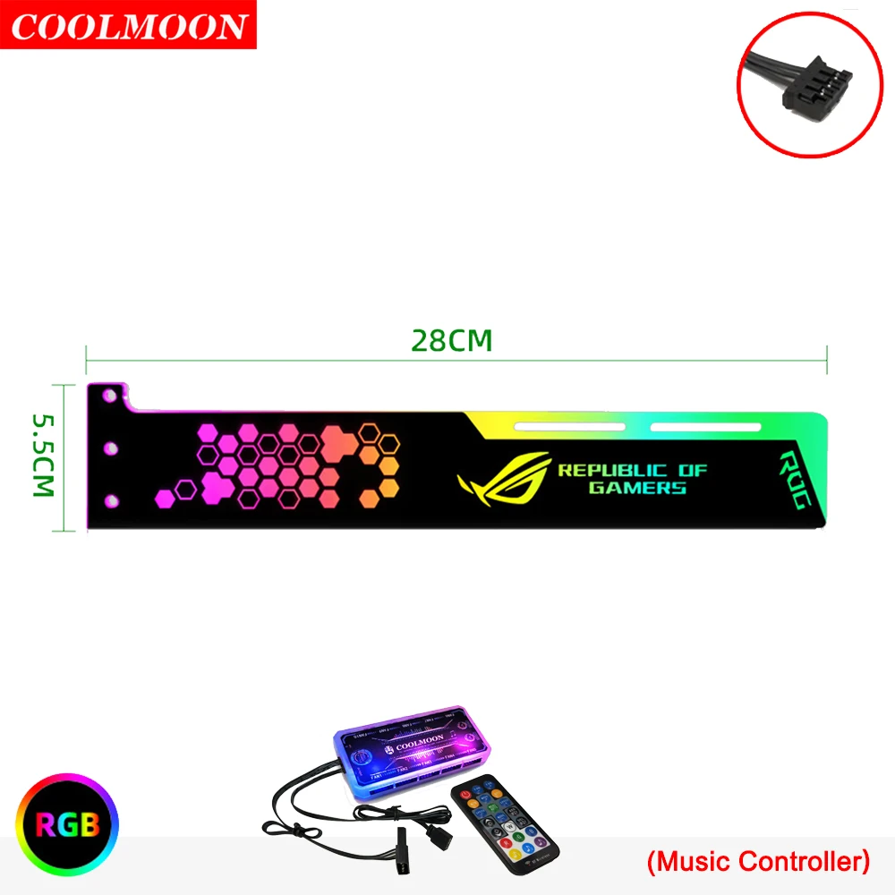 Coolmoon 5V Small 4PIN RGB LED Light Поддержка графического процессора Держатель VGA 25 см/28 см Кронштейн Видеокарты для Компьютерного Шасси Аксессуары для ПК