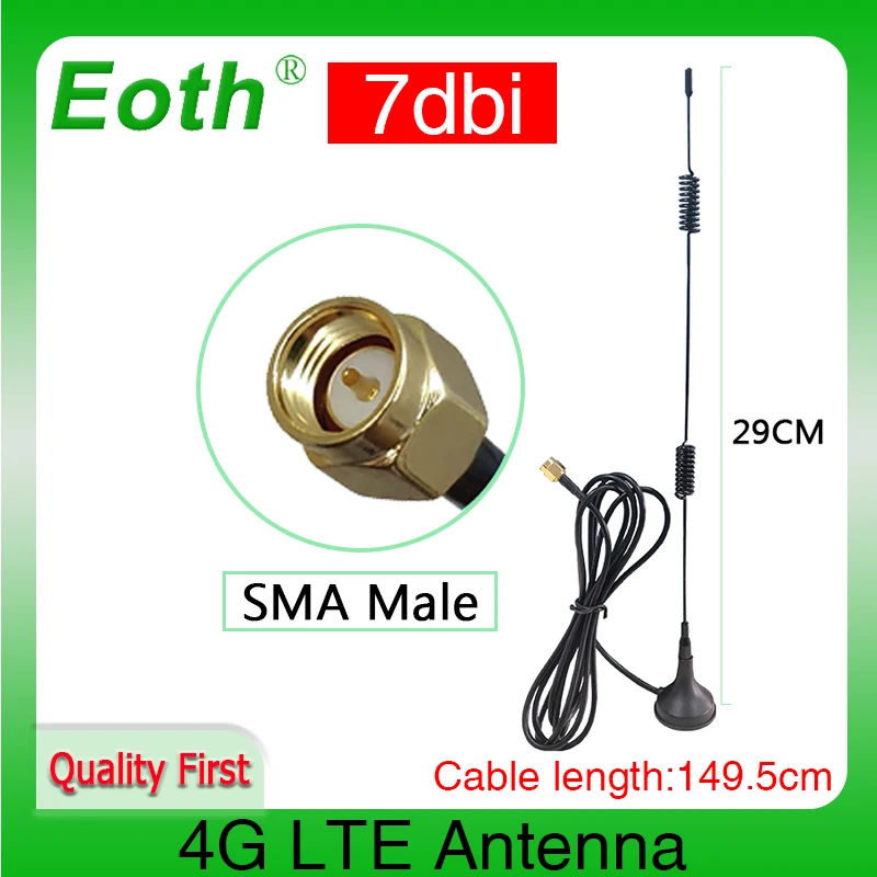 Eoth 1 2шт 4G LTE Антенна 7dbi SMA Штекерный Разъем Антенна 698-960/1700-2700 МГц IOT магнитное основание 3 М Прозрачная Присоска Antena