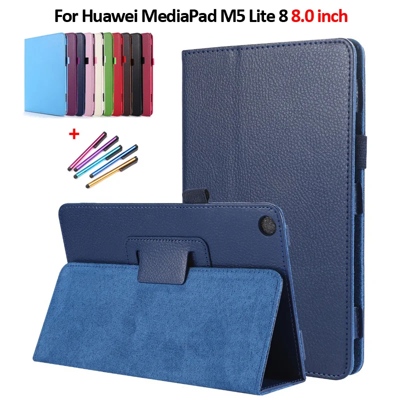 Etui для Huawei Mediapad M5 Lite 8-дюймовый Чехол для планшета, Складная Подставка из Искусственной Кожи, Откидная Крышка для Huawei Mediapad M5 Lite 8 Case + Ручка