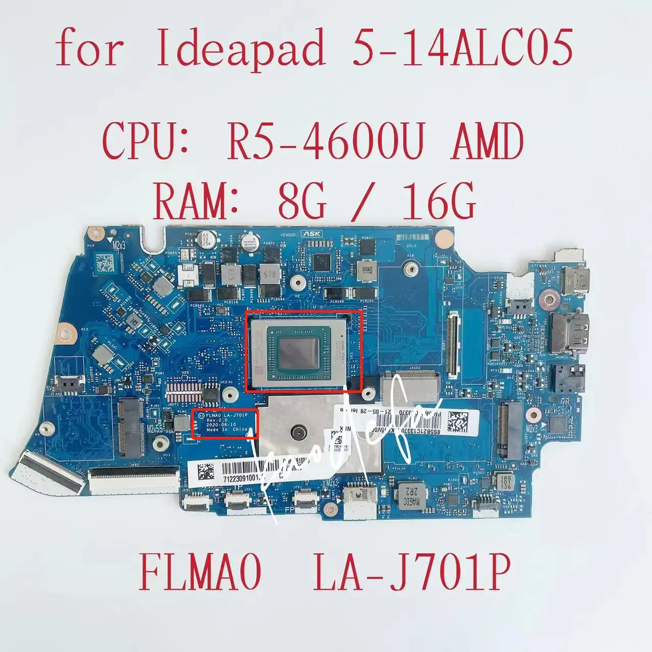 FLMA0 LA-J701P для Lenovo Ideapad 5-14ALC05 Материнская плата ноутбука Процессор: R5 Оперативная память: 8G 16G FRU: 5B21C13751 5B21C13370 5B21C13442 5B21C13632