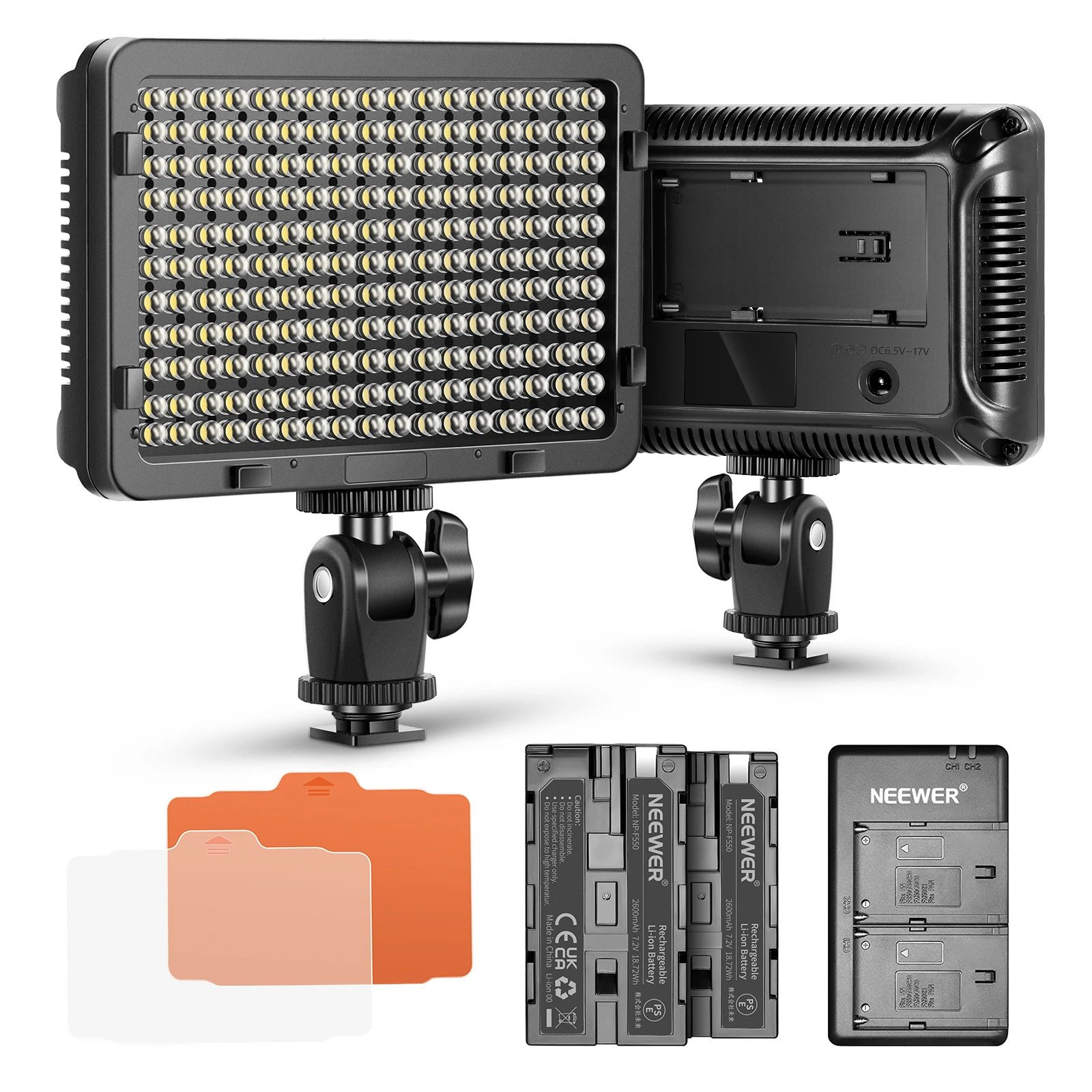 Neewer Dimmable 176 Светодиодный видеосветильник с литий-ионным аккумулятором емкостью 2600 мАч и двойным USB-зарядным устройством для Canon, Nikon