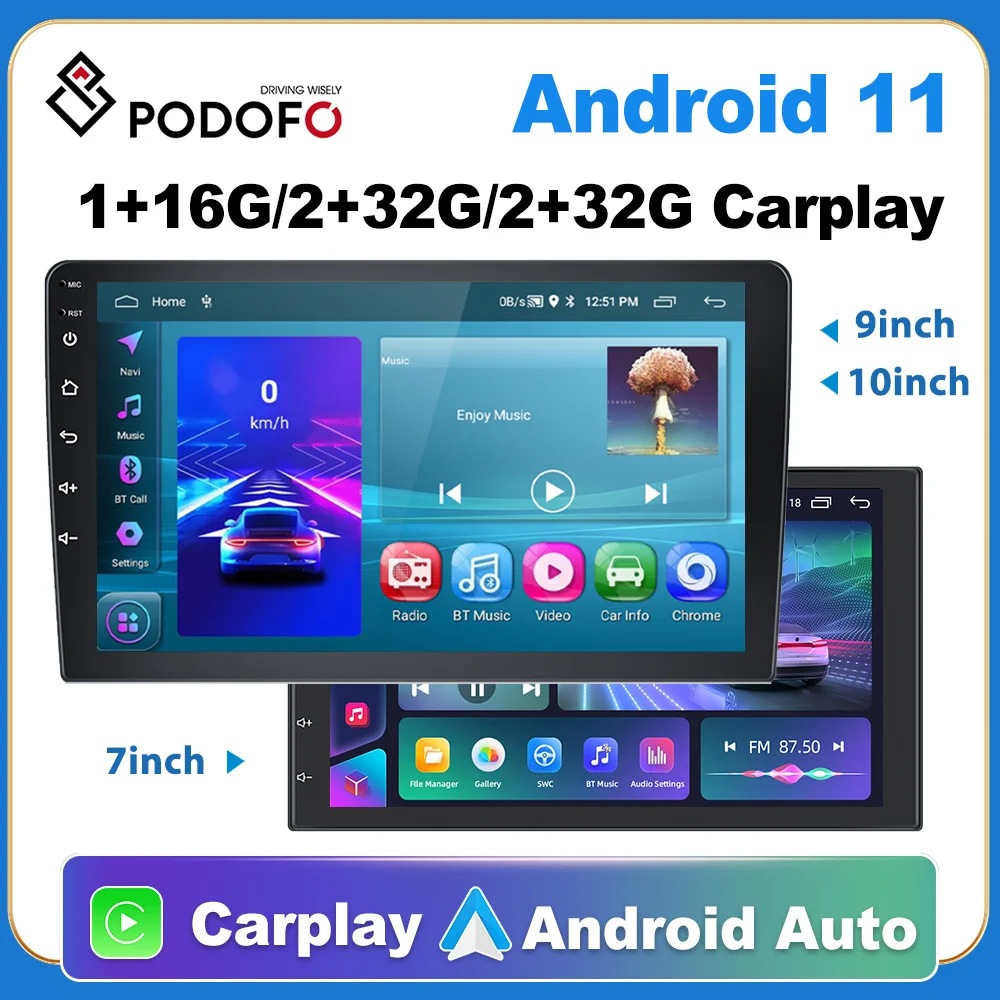 Podofo 2Din GPS Автомобильный Стерео радио Android 10 Bluetooth FM Wifi Автомобильный MP5 Плеер 7/9/10 