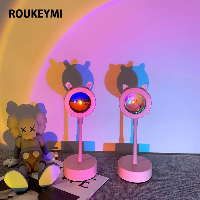 ROUKEYMI, Атмосферный Ночник, USB Перезаряжаемый, Кофейня, Фон для фотостены, Настольное освещение, Декор для комнаты, Лампа-проектор для заката