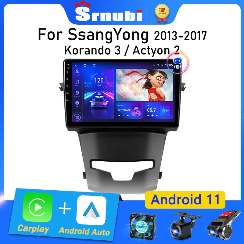 Srnubi Android 11 Автомобильный Радиоприемник для SsangYong Korando 3 Actyon 2 2013 2014 2015 2016 2017 Мультимедийный плеер 2 Din Carplay Стерео DVD