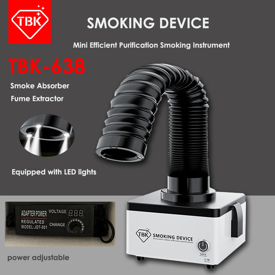 TBK-638, Мини-инструмент для эффективной очистки, прибор для курения, паяльник, Поглотитель дыма ESD, вытяжка дыма со светодиодной подсветкой 110 В/220 В