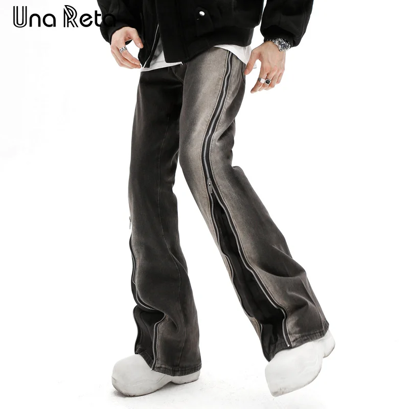 Una Reta Уличная одежда, Джинсы, Ретро Новая Мужская одежда, Джинсовые брюки в стиле хип-хоп с градиентным дизайном на молнии, Брюки Harajuku, Джинсы в американском стиле