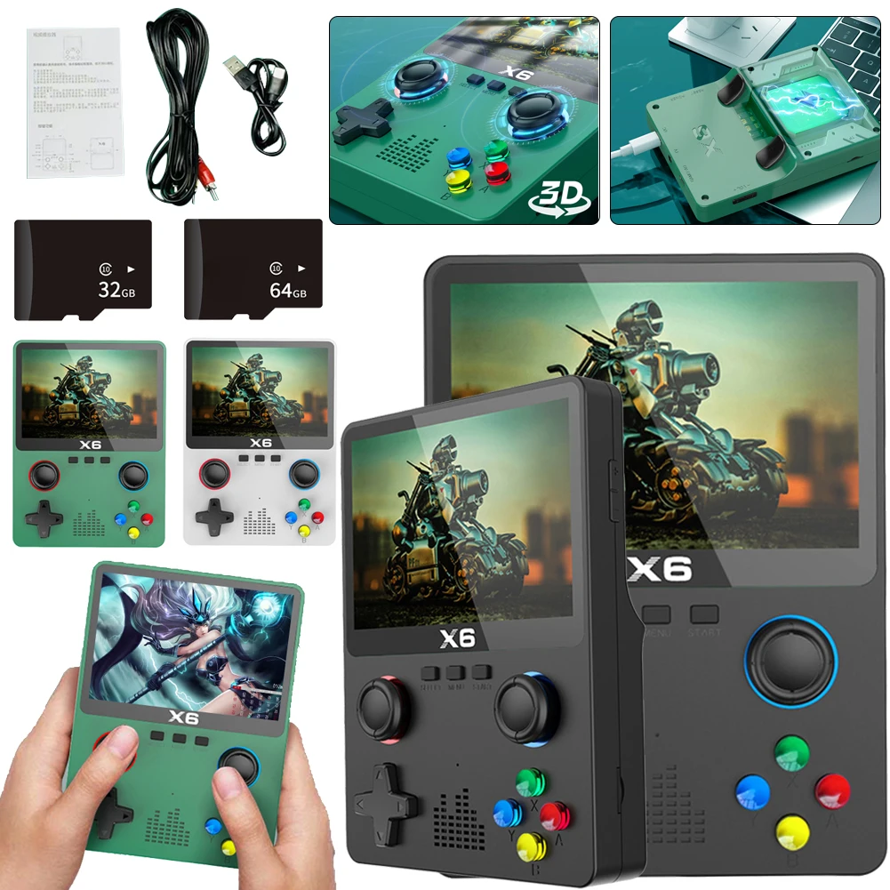 X6 Ретро Портативная Игровая Консоль 3,5 Дюймов с Экраном Высокой Четкости Игровой Плеер 2000 мАч ATJ22735 32 бит Классическая Аркадная Игра Детский Подарок