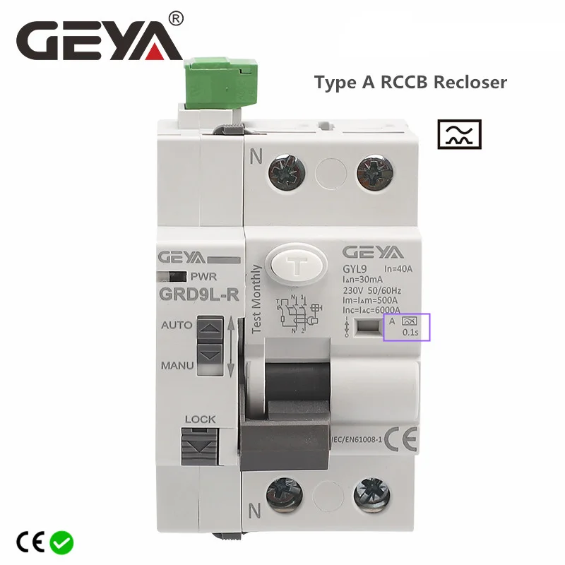 Автоматический Выключатель GEYA GRD9L-R типа A RCCB 40A 63A 30mA 100mA 300mA