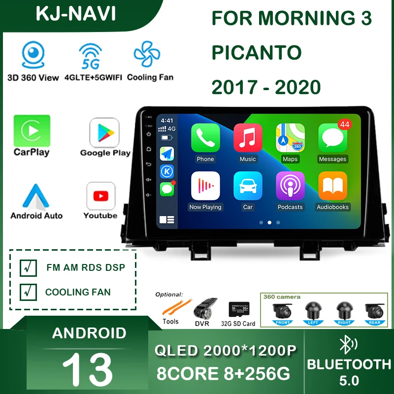 Автомобильное радио Bluetooth для Kia Morning 3 Picanto 2017-2020, Беспроводной автоэкран Carplay, Стерео Интеллектуальная система, Мультимедиа GPS