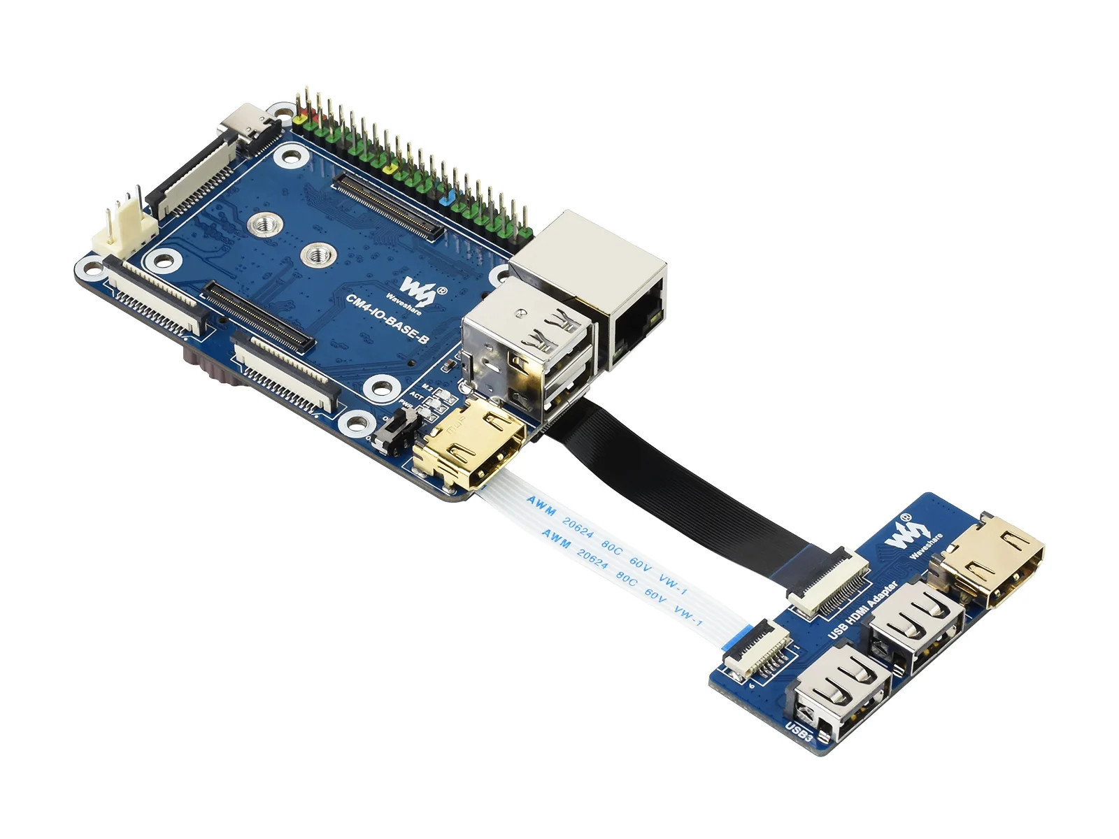 Адаптер Waveshare CM4-IO-BASE-B + USB HDMI, для вычислительного модуля Raspberry Pi 4