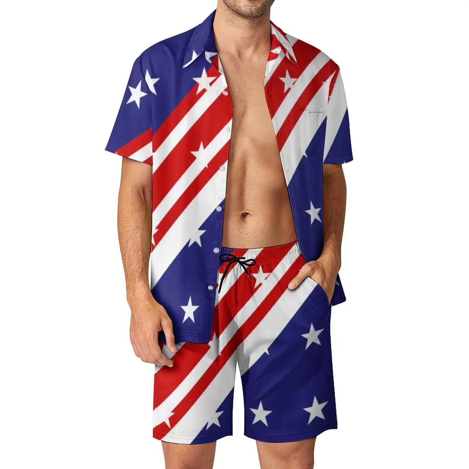 Американский Флаг, Красные, Синие Мужские комплекты, Звезды и Полосы, 4 июля, Повседневные Шорты, комплект рубашек для фитнеса, летний трендовый костюм