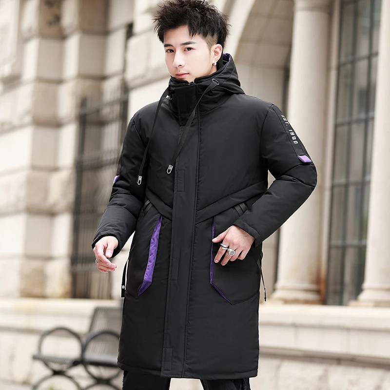 Большие размеры, Зимняя Длинная куртка Для Мужчин, Высококачественные зимние пальто с буквенным принтом, Модная теплая утепленная хлопковая парка с капюшоном, мужская Верхняя одежда
