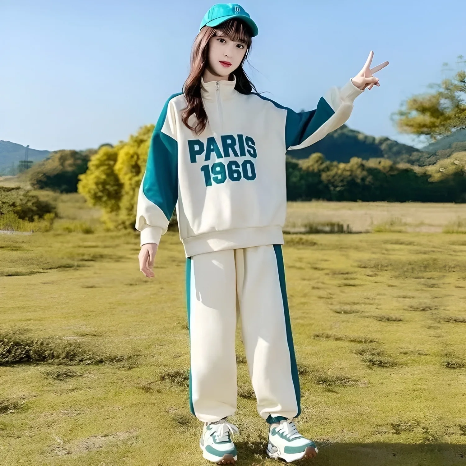 Весенне-осенняя одежда в корейском стиле для девочек, Детский повседневный свитер со стоячим воротником и брюки, комплекты из 2 предметов, детская одежда для отдыха для младших детей