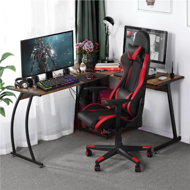 Вращающееся игровое кресло с регулируемой высокой спинкой из искусственной кожи, игровой шезлонг черного/красного цвета
