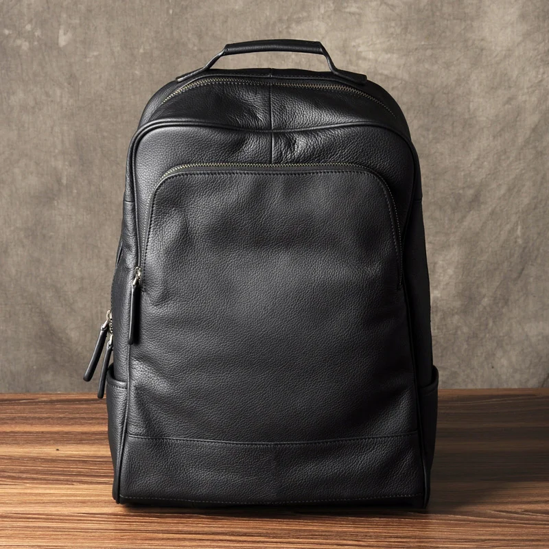 Высококачественный Модный Рюкзак из натуральной кожи, Мужской рюкзак, Студенческая школьная сумка, Рюкзак на каждый день, мужской Рюкзак, большой Рюкзак, Черный