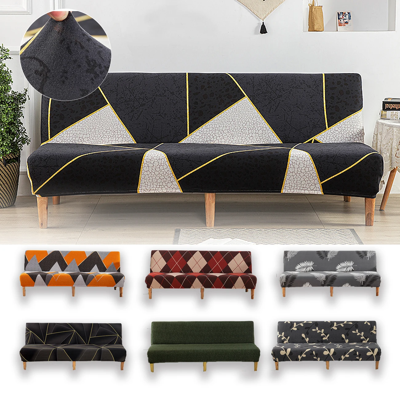 Геометрические Черные Чехлы для дивана-кровати, Чехол для дивана, набор мебели для гостиной, Подушки, Алмазные Эластичные Чехлы для стульев