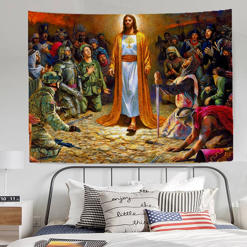 Гобелен с изображением Иисуса-Бога, Настенный Гобелен, Эстетические Гобелены, Декор комнаты, Роскошное украшение спальни, Декоры, Домашняя ткань, Большие подвесные
