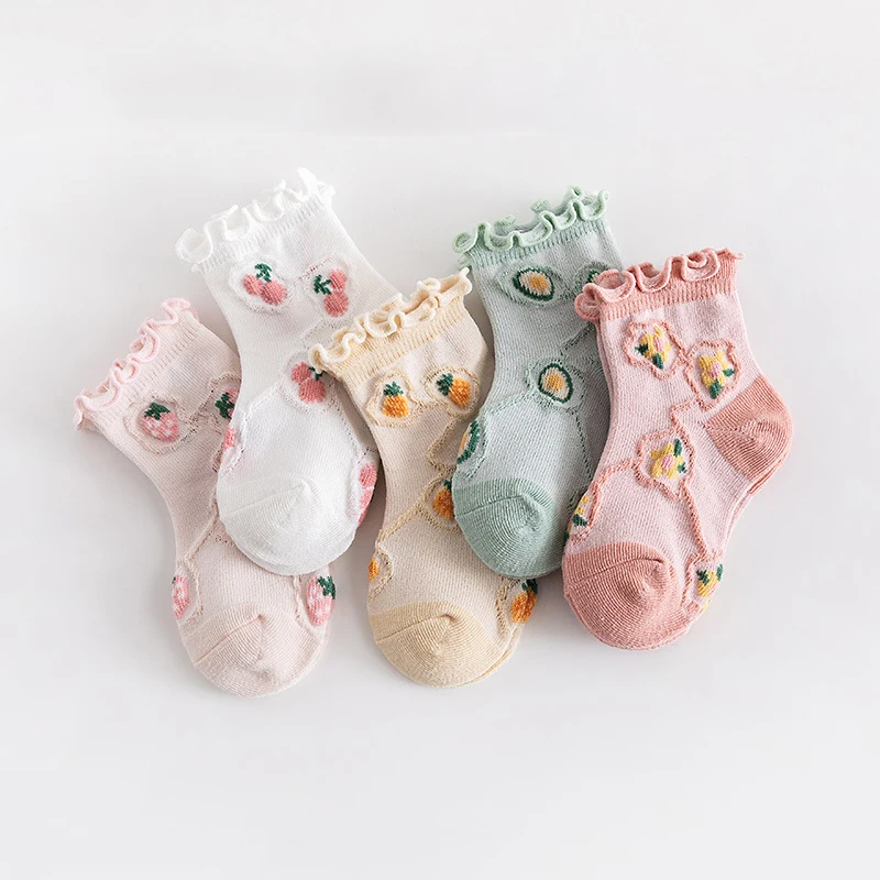 Детские носки для девочек, летние весенние хлопковые детские носки из тонкой сетки, милые кружевные носки для новорожденных девочек, разноцветные детские носки