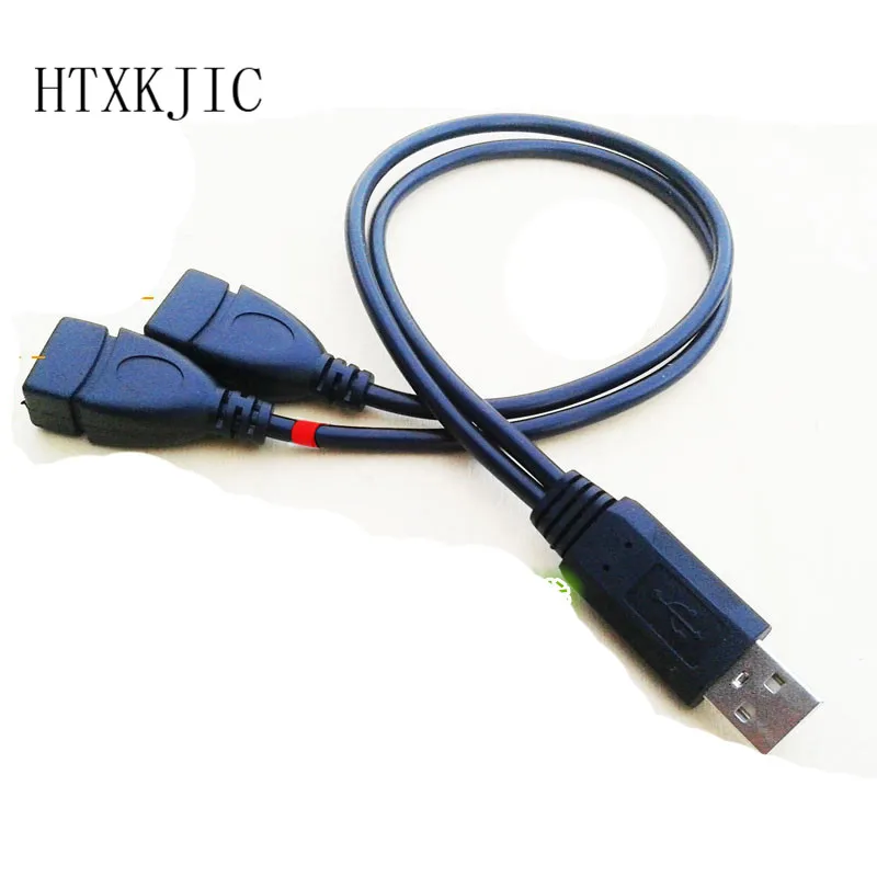 Длина 20 см USB 2.0 Штекер-2 Dual USB Женский Разъем Y Splitter Hub Кабель-адаптер Черного Цвета