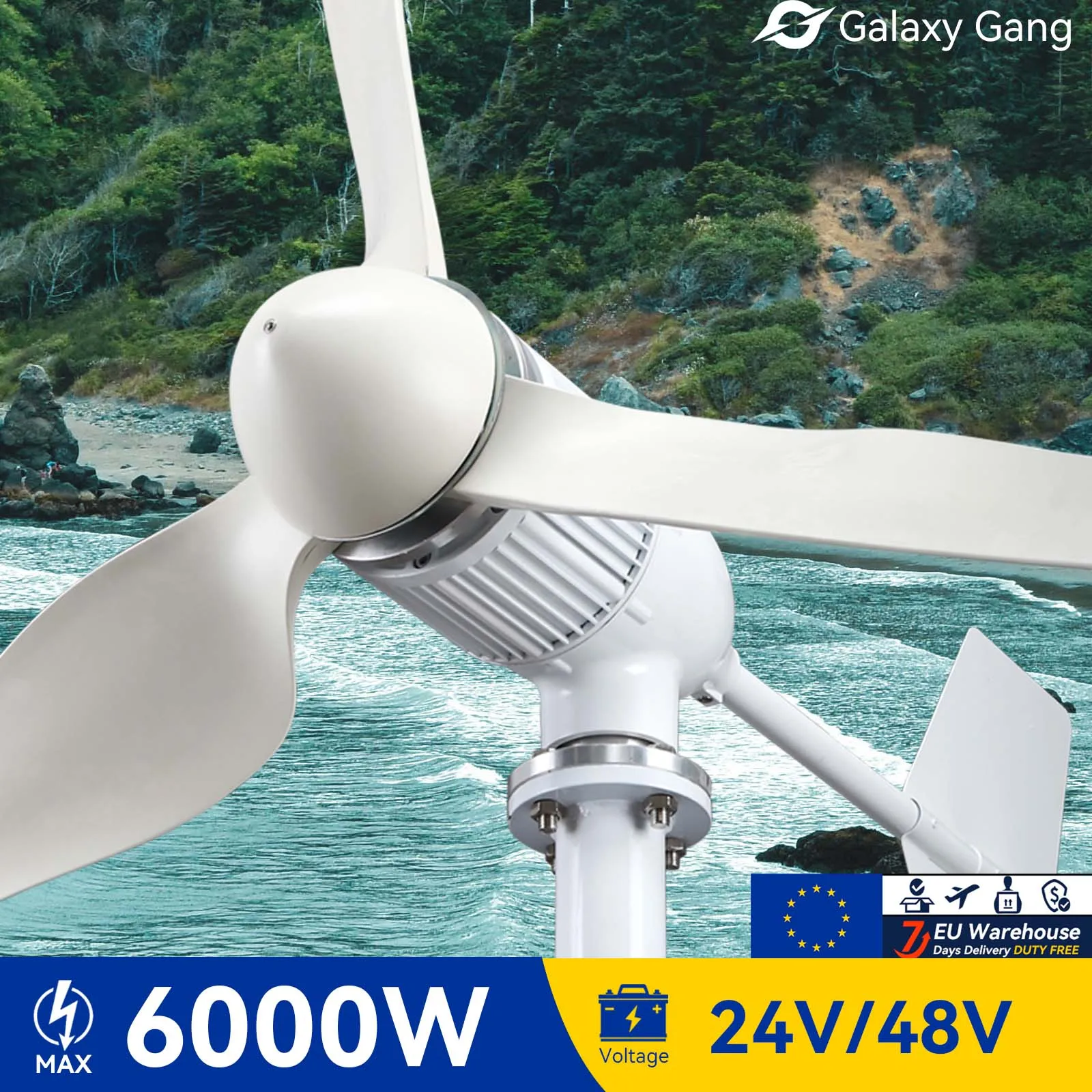 Доставка по ЕС 5 дней Galaxy Gang 6000 Вт Ветряная Мельница Турбина GeneratorKit Мощностью 6 кВт С 3 Лопастями 24 В 48 В С Гибридной системой Зарядного устройства MPPT