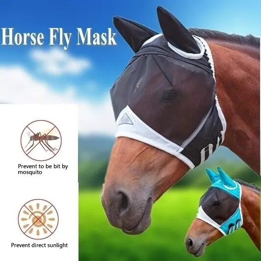 Дышащая сетчатая маска для верховой езды с ушами, капюшон от комаров и вредителей, Сетчатая маска для всего лица, защита от ультрафиолета, Американские средства по уходу за лошадьми