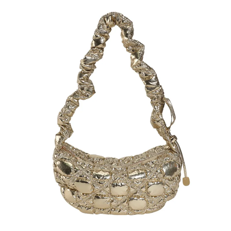 Женская облачная складная сумка 2023 Новая золотая блестящая сумка для пельменей на одно плечо, портативная сумка для мобильного телефона подмышками
