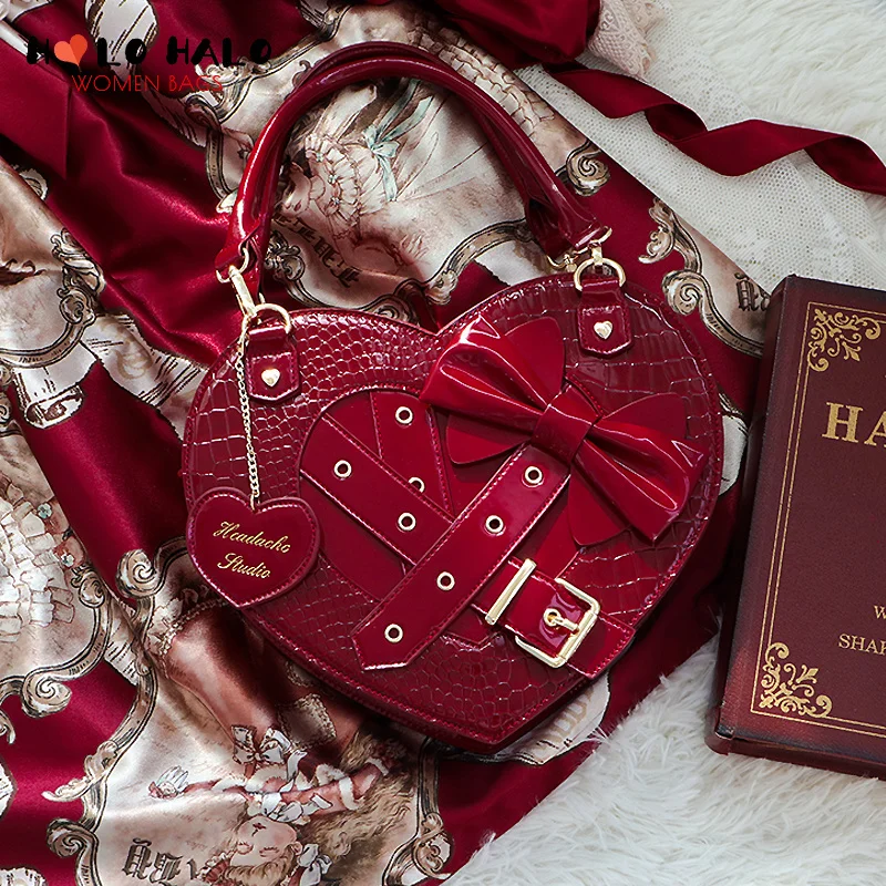 Женская Сумочка в форме сердца в стиле Готической Лолиты и сумка через плечо Kawaii Для Девочек, Японские Кошельки с Бантом, сумка-ранец, сумка через плечо, сумки-тоут