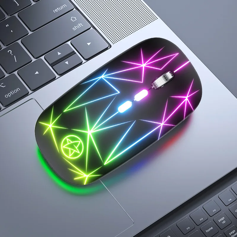 Заряжающаяся беспроводная мышь Bluetooth 2,4 ГГц, светящийся RGB Игровой офис, 5-клавишное металлическое колесо, подходящее для компьютеров и ноутбуков