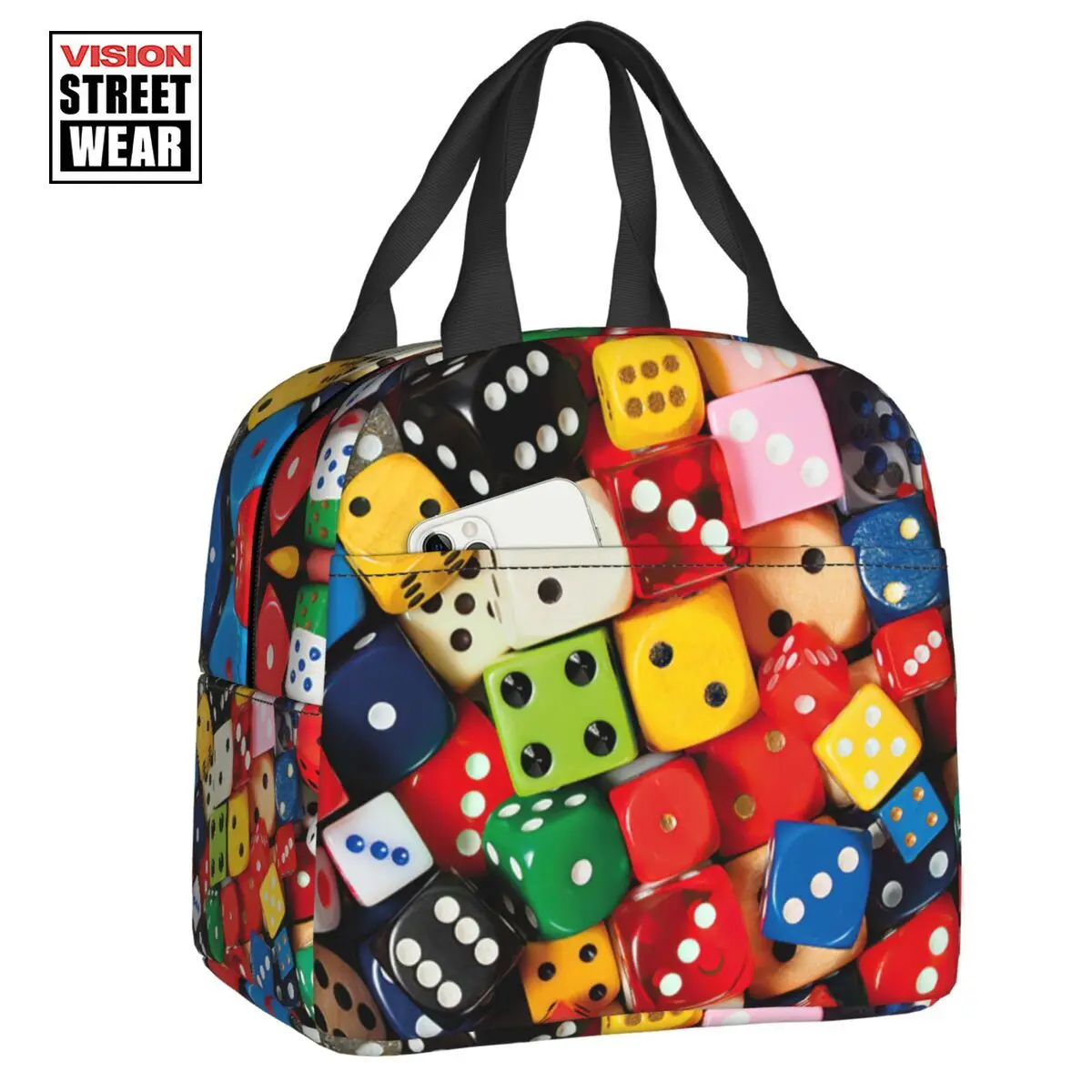 Изготовленная на заказ Красочная сумка для ланча с рисунком в виде Кубиков Мужская Женская сумка-холодильник С теплой изоляцией Ланч-боксов для детской школы