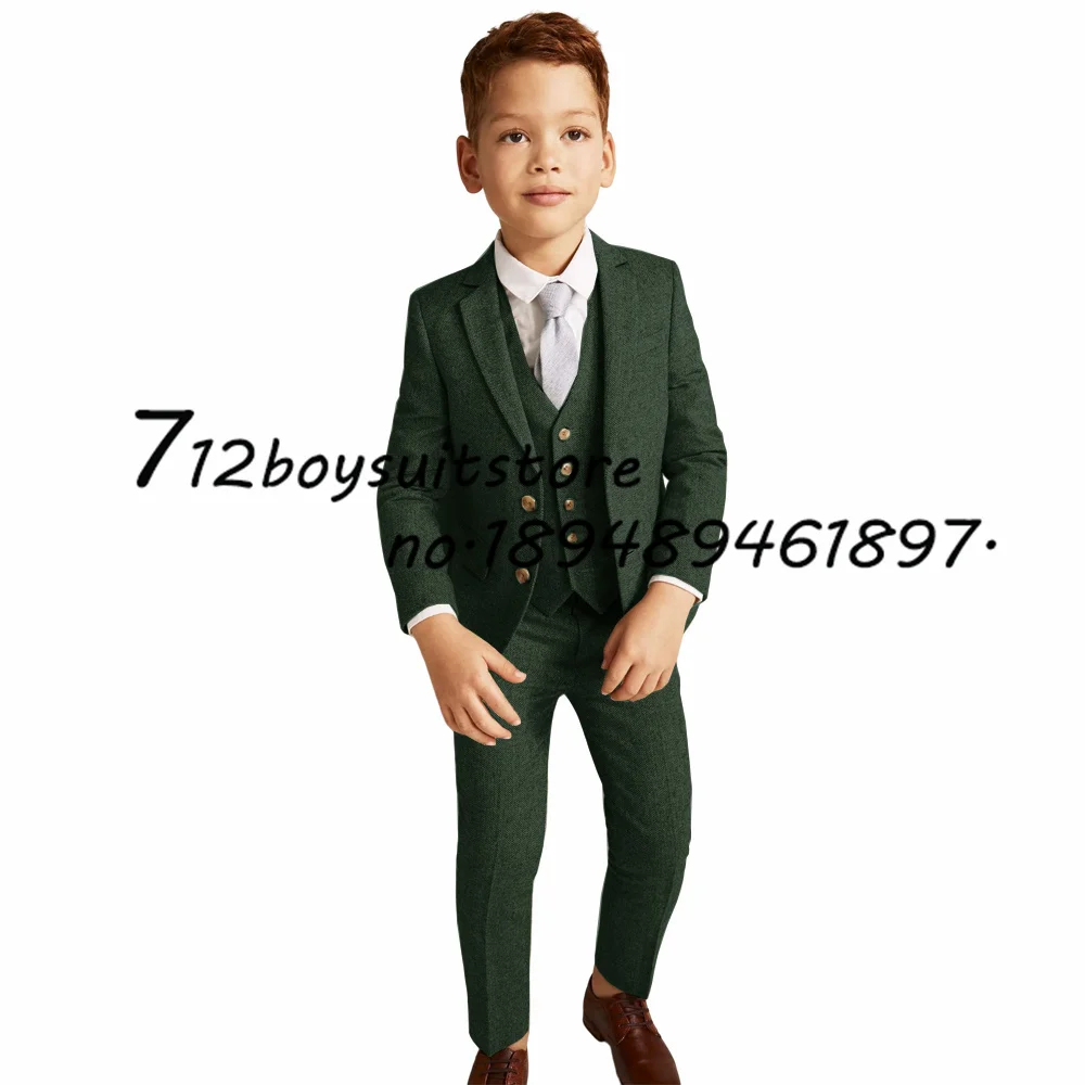 Костюм для мальчиков, Шерстяной официальный Пиджак из 3 предметов, Брюки, Жилет, Детский Блейзер в елочку, Комплект Модной одежды Для детей