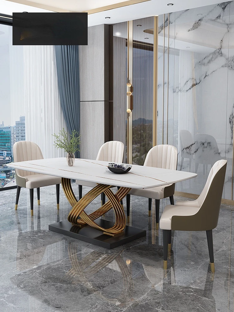 Легкий роскошный обеденный стол из каменной плиты Итальянский минималистичный современный прямоугольный обеденный стол и стул из скандинавского мрамора в сочетании