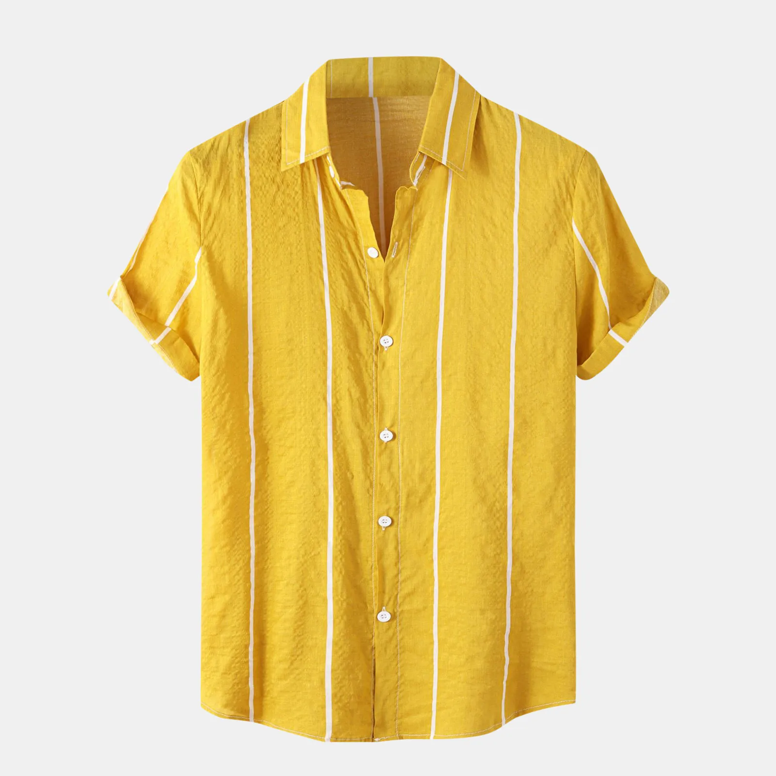Летняя Мужская рубашка в полоску с отворотом, полосатый короткий рукав, повседневная желтая рубашка на пуговицах, Свободная Уличная мода, Удобная Рубашка Оверсайз