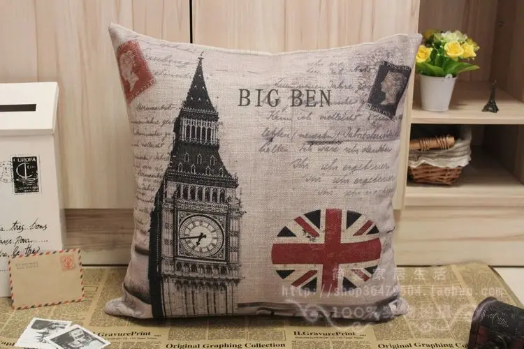 Лондонская наволочка, креативный ретро-плакат, британский флаг, Биг Бен, Юнион Джек, наволочка, наволочка оптом
