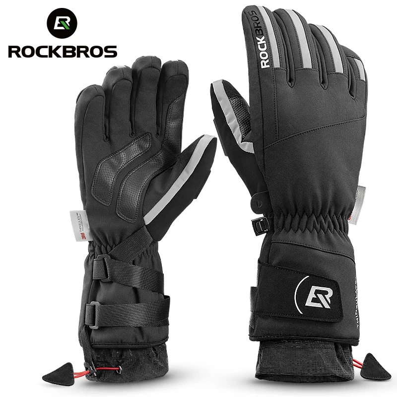Лыжные перчатки ROCKBROS, Водонепроницаемые зимние сноубордические сверхлегкие мотоциклетные ветрозащитные перчатки с сенсорным экраном, MTB, Пешие Прогулки, Велосипедные перчатки